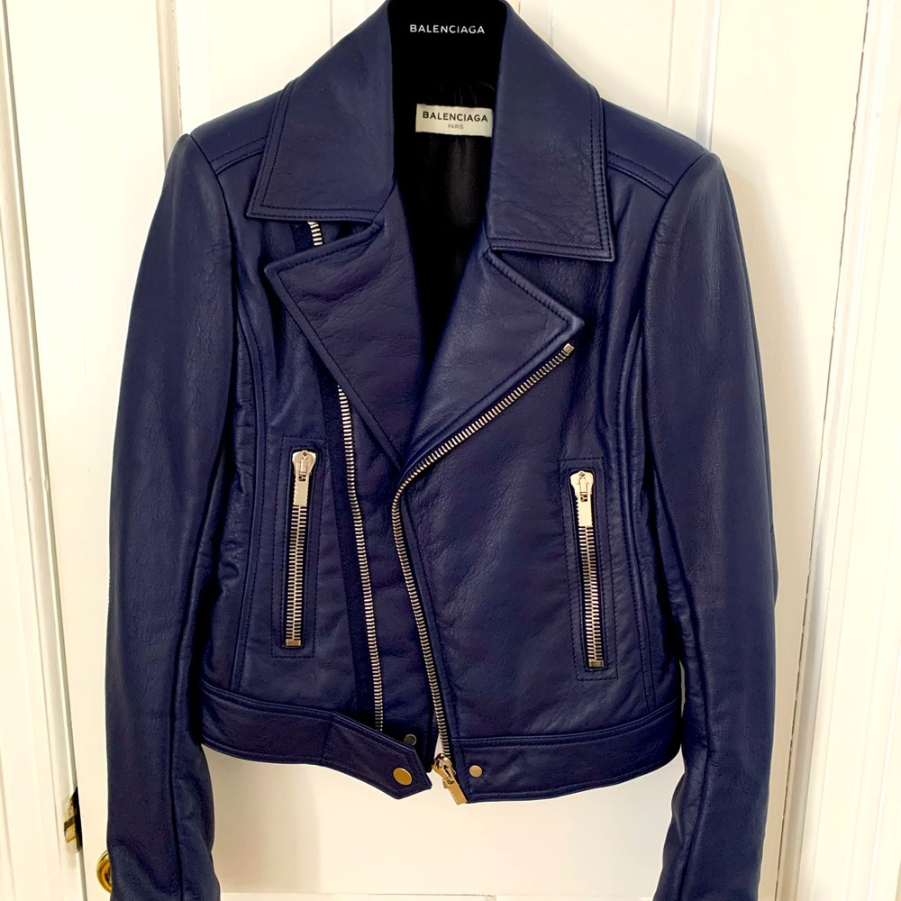 NWT Balenciaga Royal blue leather jacket